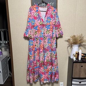 SHEIN Vibrant Floral Maxi Dress - Pink and Blue